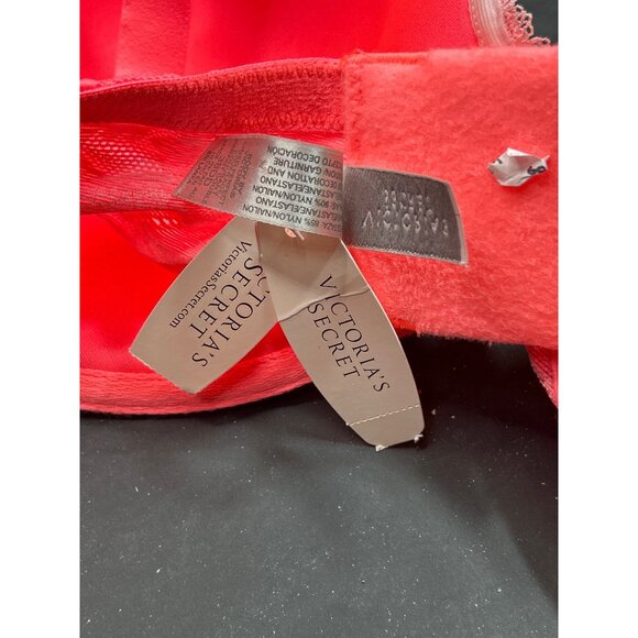 Victorias Secret Pink Lined Perfect Coverage Bra 38DD Coral Lace Trim NWT - Picture 8 of 8